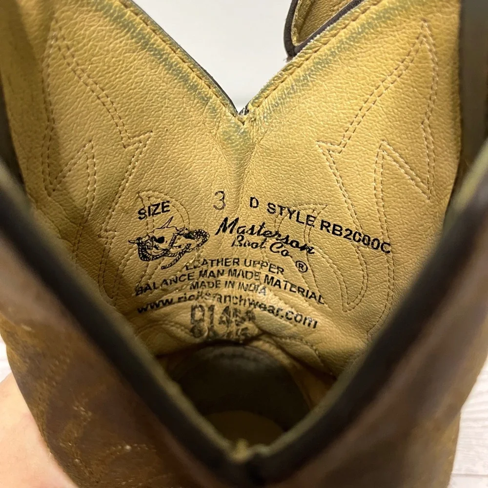 Masterson Size 3 D Kids Youth Western Cowboy Boots Brown Leather Riding Rodeo